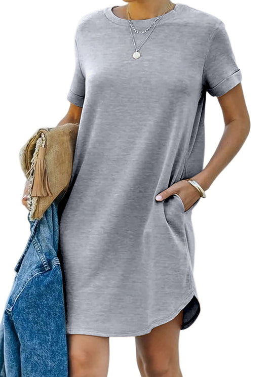 💃Sommer-Hot-Sale 49% Rabatt💕Damen Casual Kurzarm T Shirt Kleid Basic Kleider mit Taschen